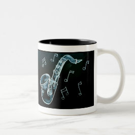 Caneca De Café Em Dois Tons Saxofone E Notas De Música
