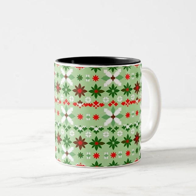 Caneca De Café Em Dois Tons Scandinavian Fair Isle Christmas Edition 4 (Frente Esquerda)