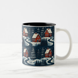 Caneca De Café Em Dois Tons Scandinavian Folk Art Cozy Winter Cabin Mug