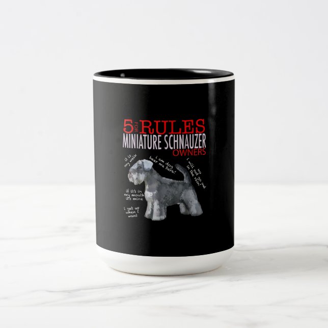 Caneca De Café Em Dois Tons Schnauzer |5 Regras Para Os Proprietários De Minia (Centro)