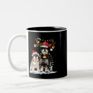 Caneca De Café Em Dois Tons Schnauzer Reindeer Santa Hat Natal