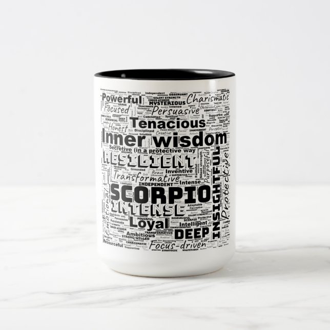 Caneca De Café Em Dois Tons Scorpio Zodiac Word Cloud Inspiração (Centro)