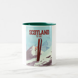 Caneca De Café Em Dois Tons Scotland a esquiar poster das viagens vintage