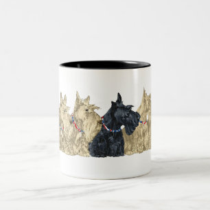 Caneca De Café Em Dois Tons Scotties de Roda e Preto em uma Linha
