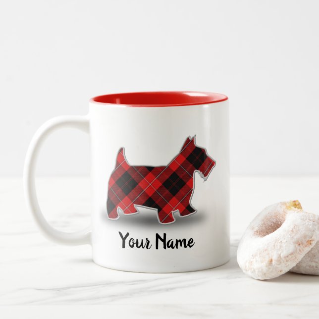 Caneca De Café Em Dois Tons Scottish Clan Cunningham Tartan Scottish Terrier (Com Donut)