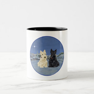 Caneca De Café Em Dois Tons Scottish Terriers Preto e Trigo no Inverno