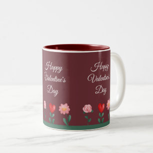 Caneca De Café Em Dois Tons script burgundy de flores felizes dias de os namor