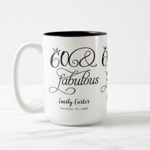 Caneca De Café Em Dois Tons Script de Sessenta e Fabuloso para Festa de 60 Ano