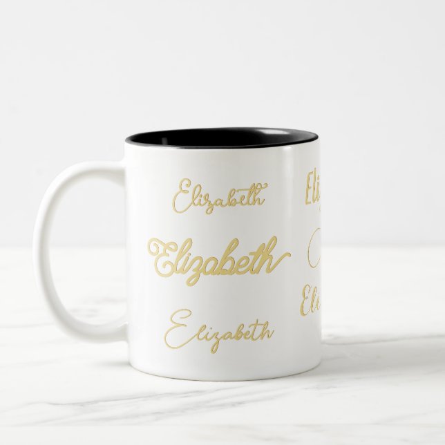 Caneca De Café Em Dois Tons Script Dourado Elegante de Monograma de Assinatura (Esquerda)
