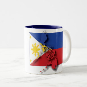 Caneca De Café Em Dois Tons Script FILIPINO FLAG MAP Filipinas personalizado