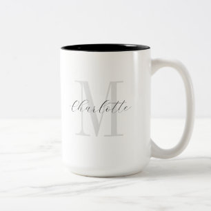 Caneca De Café Em Dois Tons Script Monograma de Nome Personalizado