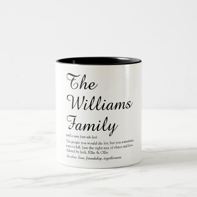 Caneca De Café Em Dois Tons Script Personalizado Definição do Nome da Família (Centro)