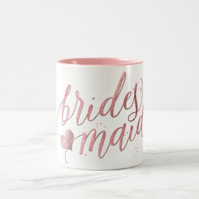 Caneca De Café Em Dois Tons Script PixDezines Bridesmaid/Faux Rosa Dourado/Mod (Centro)