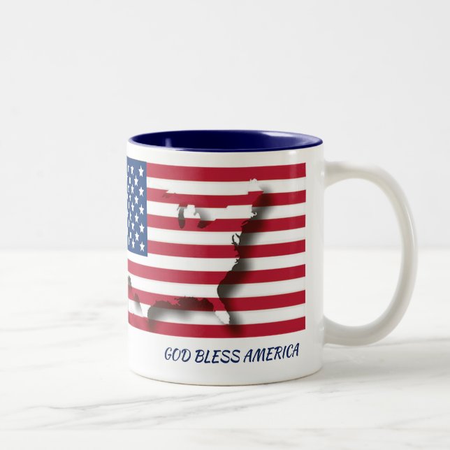 Caneca De Café Em Dois Tons Scriptação de MAPA FLAG AMERICA EUA - BRANCO Perso (Direita)