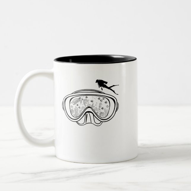 Caneca De Café Em Dois Tons Scuba mergulhando googles vida marinha design a pr (Esquerda)