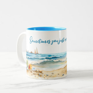 Caneca De Café Em Dois Tons Sea Beach Watercolor | VIAGEM | Café