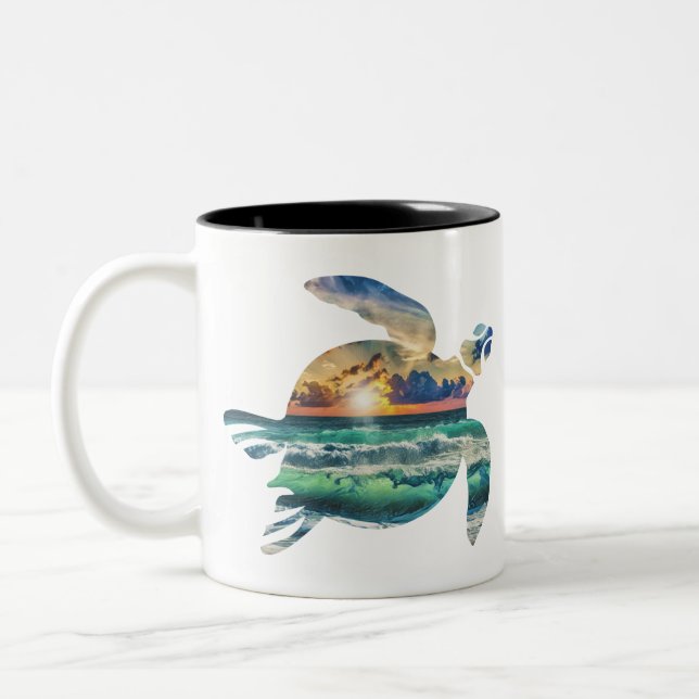 Caneca De Café Em Dois Tons Sea Turtle Sunset Beach (Esquerda)