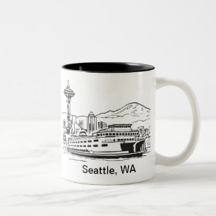 Caneca De Café Em Dois Tons Seattle Ferry Washington State Line Art