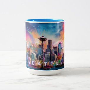 Caneca De Café Em Dois Tons Seattle Skyline Urban Art