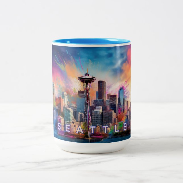 Caneca De Café Em Dois Tons Seattle Skyline Urban Art (Centro)