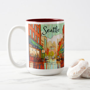 Caneca De Café Em Dois Tons Seattle sob a Chuva
