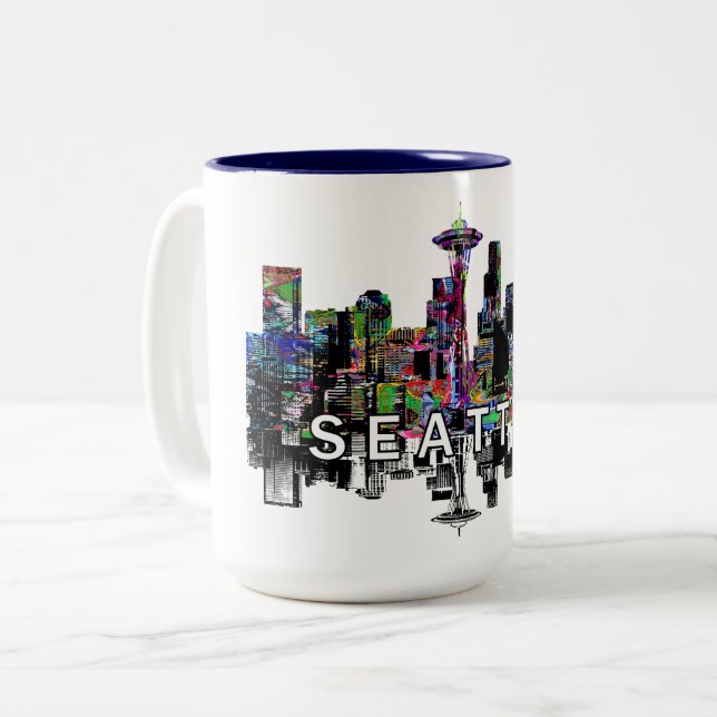 Caneca De Café Em Dois Tons Seattle, Washington em grafite (Frente Esquerda)