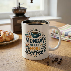 Caneca De Café Em Dois Tons Segunda-feira Precisa de Mais Café Divertido Traba