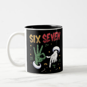 Caneca De Café Em Dois Tons Seis Sete Meme Engraçado Mau Cara Natal Viral 6 7 