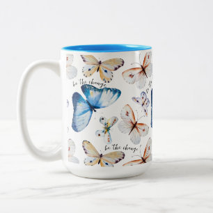 Caneca De Café Em Dois Tons Seja a borboleta de mudança