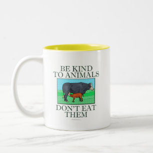 Caneca De Café Em Dois Tons Seja amável aos animais. Não os coma. (caneca)