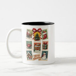 Caneca De Café Em Dois Tons Selo de Natal Selos de Correio de Férias Natal Ret