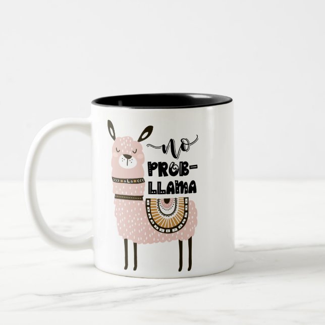 Caneca De Café Em Dois Tons Sem Prob-Llama Cute Engraçado (Esquerda)