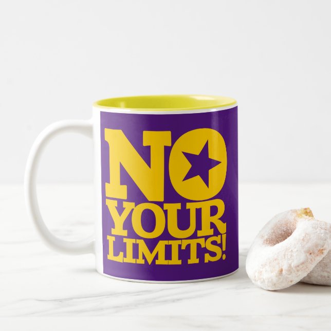 Caneca De Café Em Dois Tons Sem Seus Limites! Texto Dourado Roxo BG (Com Donut)