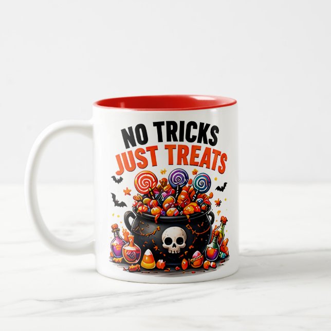 Caneca De Café Em Dois Tons Sem Truques, Apenas Guloseimas Diversão Doces de H (Esquerda)