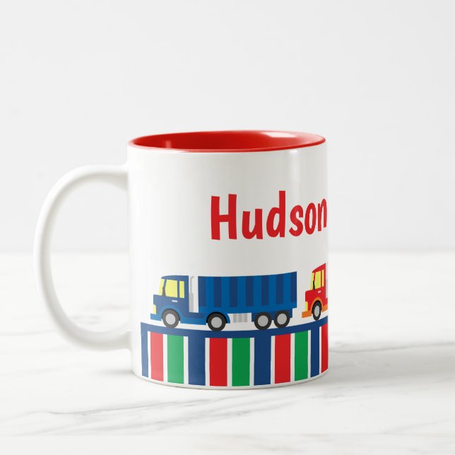 Caneca De Café Em Dois Tons Semi Truck Convoy Personalised Mug (Esquerda)