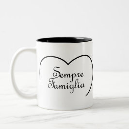 Caneca De Café Em Dois Tons Sempre Famiglia Coração Italiano "Família Sempre"