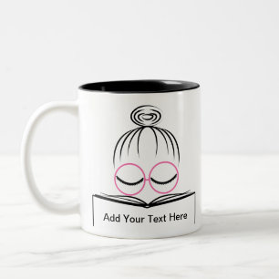 Caneca De Café Em Dois Tons Senhora Bibliotecário com vidros e um livro