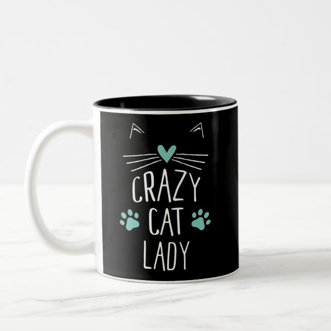 Caneca De Café Em Dois Tons Senhora de Gato Louca (Esquerda)