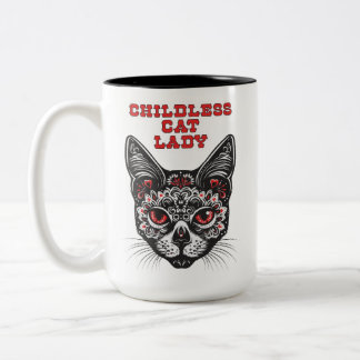 Caneca De Café Em Dois Tons Senhora de Gato Sem Crianças Orgulhosa