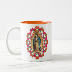 Caneca De Café Em Dois Tons Senhora de Guadalupe Virgem Maria Católica Laranja