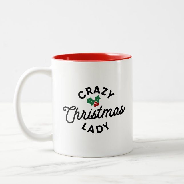 Caneca De Café Em Dois Tons Senhora de Natal louca (Esquerda)