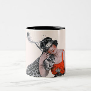 Caneca De Café Em Dois Tons Senhora e leopardo