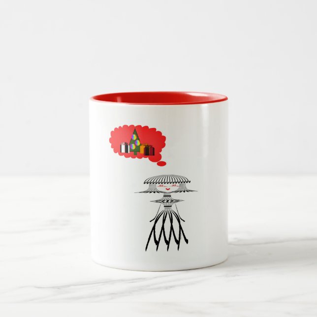 CANECA DE CAFÉ EM DOIS TONS SENHORA PENSANDO NO NATAL (Centro)