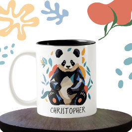 Caneca De Café Em Dois Tons Sentado Colorido Panda Bear Matisse Nome Inspirado