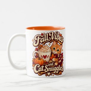 Caneca De Café Em Dois Tons Sentimento de Outono e Carinho de Gato Gato de Out