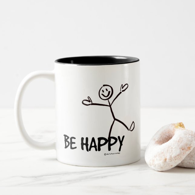 CANECA DE CAFÉ EM DOIS TONS SER FELIZ MUG (Com Donut)