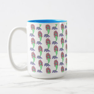Caneca De Café Em Dois Tons sereia arco-íris rosa azul roxo verde preto encara