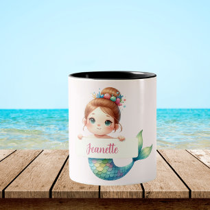 Caneca De Café Em Dois Tons Sereia Deseja Design de Mug Personalizável
