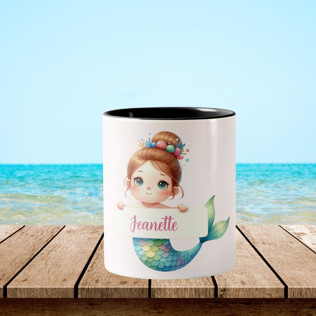 Caneca De Café Em Dois Tons Sereia Deseja Design de Mug Personalizável (Criador carregado)