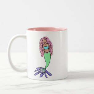Caneca De Café Em Dois Tons sereia-do-arco-íris azul-roxo, cor-de-rosa, verde-